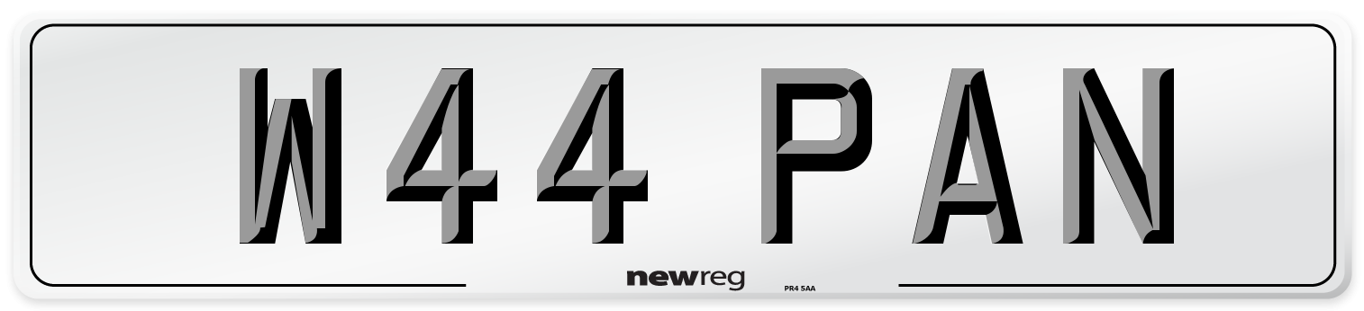W44 PAN Number Plate from New Reg